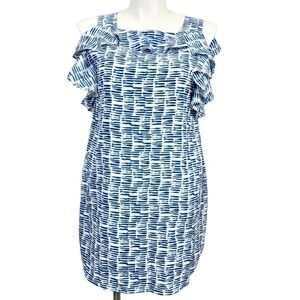 Amanda U blue and white ruffled sleeve summer dress, size Large
